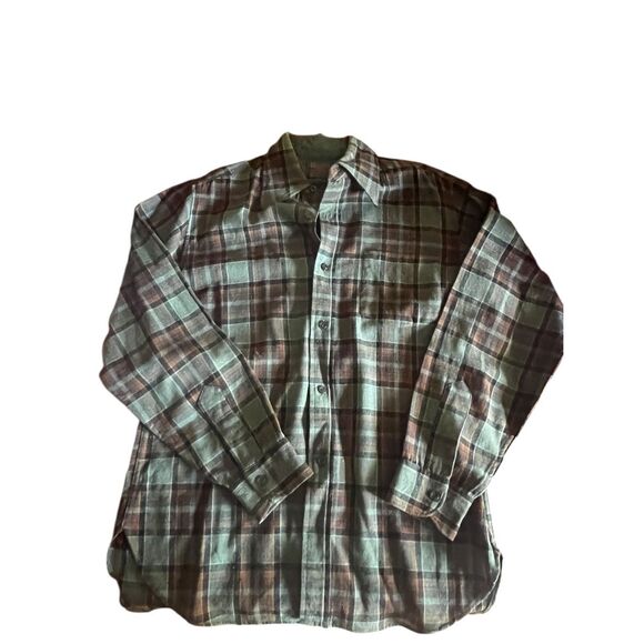 Pendleton vintage Board Shirt Plaid 100% Wool Men's Medium green brown holiday - Picture 3 of 6